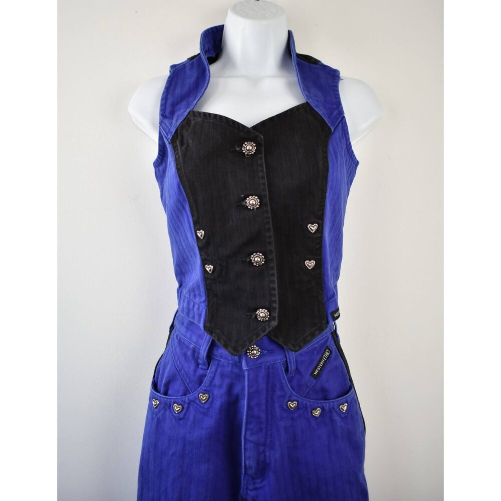 Rare Vintage Western Ethics Set - Blue and Black Colorblock Vest Top and Jeans